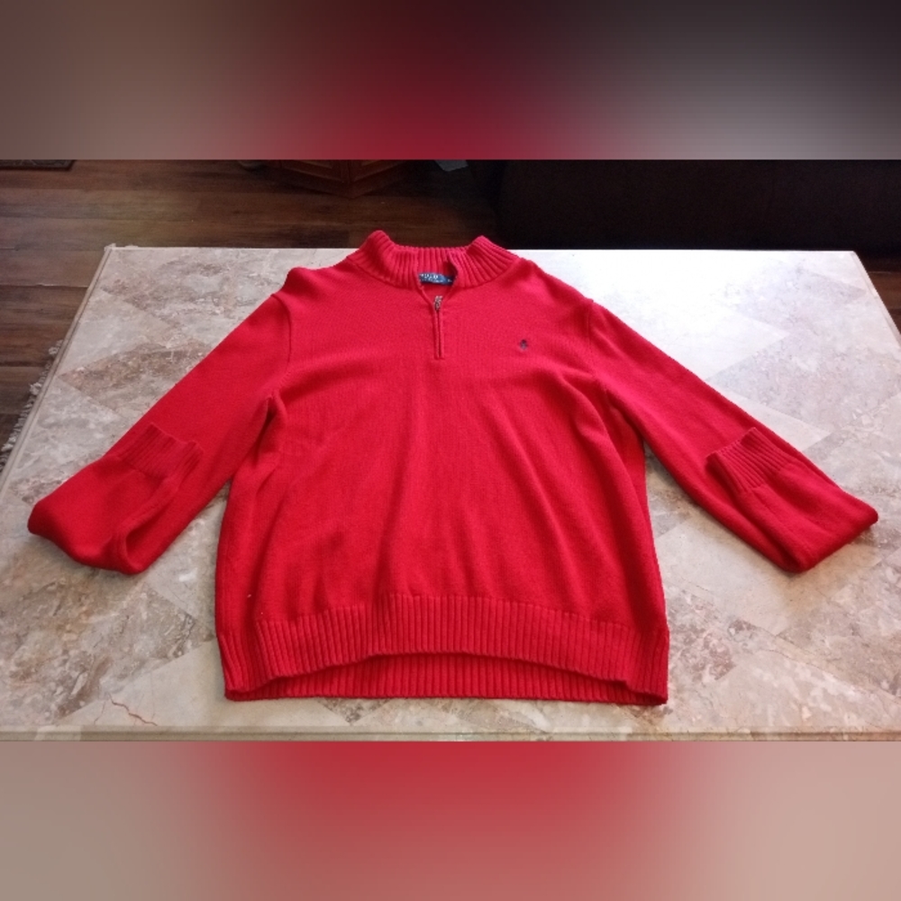 Polo By Ralph Lauren Red Quarter Zip Sweater Size XL